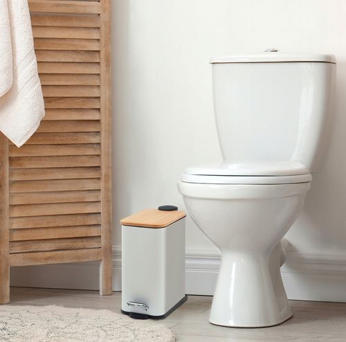 Kosz na śmieci łazienkowy 5l bambus WOLNY OPAD do wc łazienki kuchni biały na Arena.pl