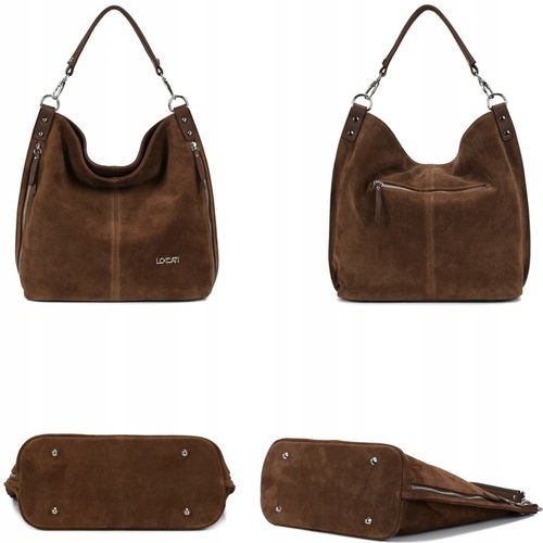 Torebka damska zamszowa worek zamsz skóra naturalna duża a4 markowa LOCCATI na Arena.pl