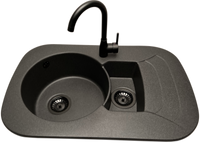 Zlewozmywak 1,5 komorowy z ociekaczem VIGEN  grafit z prawym ociekaczem + bateria LUNA