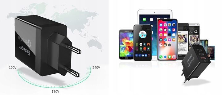 Szybka ładowarka sieciowa zasilacz 3x USB 30W QC3 zdjęcie 2