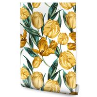 Tapeta Żółte TULIPANY Kwiaty na Białym Tle Natura