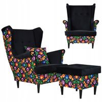 Fotel uszak Ari Print Duo z podnóżkiem, skandynawski Family Meble pufa