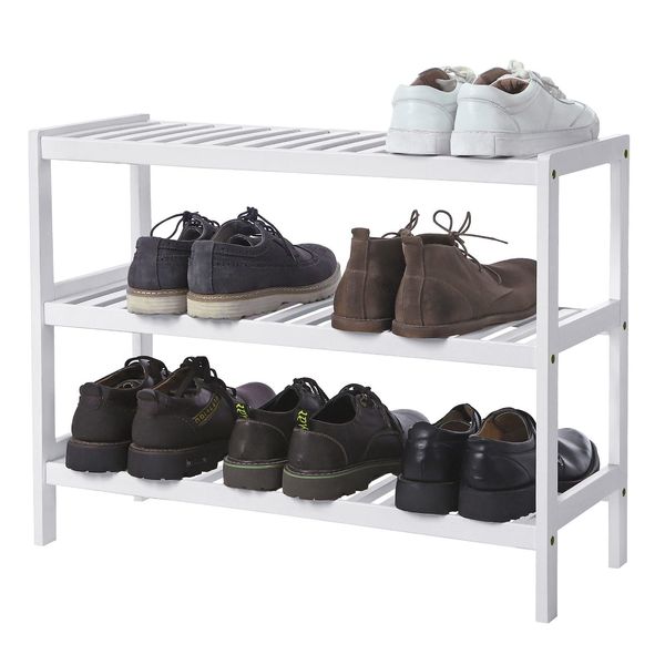 Szafka na buty bambusowa biała 70x55 regał 3 półki do przedpokoju zdjęcie 3