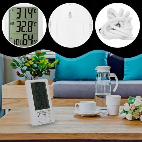 STACJA POGODOWA TERMOMETR ZEWNĘTRZNY HIGROMETR LCD ZEGAR Z SONDĄ na Arena.pl