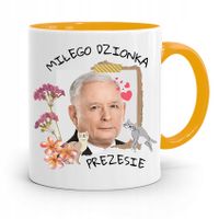Kubek Żółty Śmieszny Pis Jarosław Kaczyński Z Nadrukiem Ze Zdjęciem