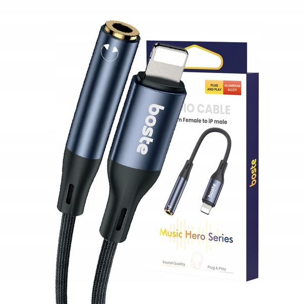 BOSTE ADAPTER PRZEJŚCIÓWKA AUDIO LIGHTNING DO IPHONE - MINI JACK AUX 12CM zdjęcie 1