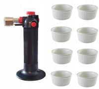 CERAMICZNE MISECZKI FOREMKI DO CREME BRULLE BIAŁE ZESTAW 8 szt + OPALARKA
