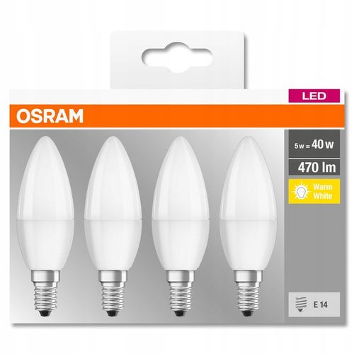 4x Żarówka LED E14 B35 5W = 40W 470lm 2700K Ciepła 300° OSRAM na Arena.pl