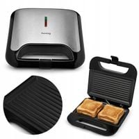 OPIEKACZ TOSTER SREBRNY GRILL DO KANAPEK PANINI ELEKTRYCZNY HUSLOG 750W