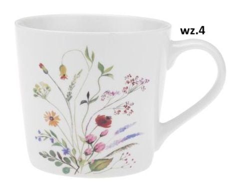 Kubek porcelanowy 400 ml New Bone biały z nadrukiem w kolorowe kwiatki wz.4 na Arena.pl