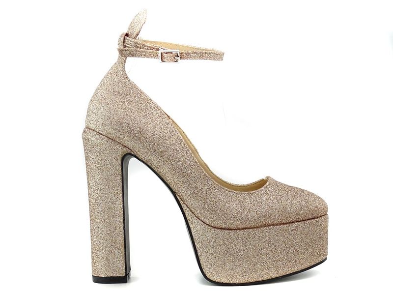 Złote platformy z paskiem w kostce 40 zdjęcie 1