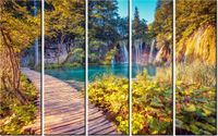 70CM 150CM OBRAZ 5 ELEM JEZIORO PLITVICE JESIENIĄ ŚCIENNY