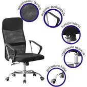 TIVO FOTEL OBROTOWY BIUROWY, SIATKA MESH, PODŁOKIETNIKI, CZARNY, TILT