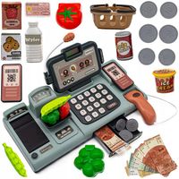 Edukacyjna Sklepowa Kasa Fiskalna Mikrofon Waga Koszyk Czytnik Kodów Monety