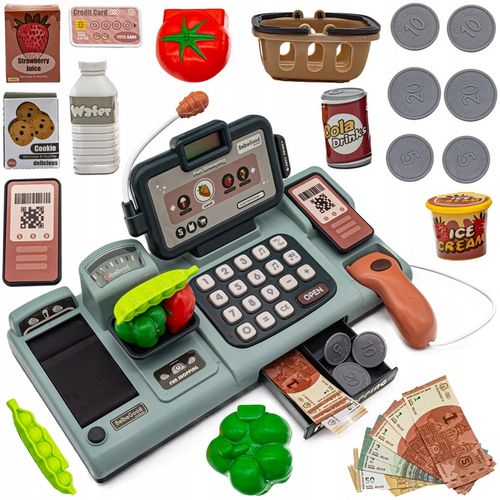 Edukacyjna Sklepowa Kasa Fiskalna Mikrofon Waga Koszyk Czytnik Kodów Monety na Arena.pl