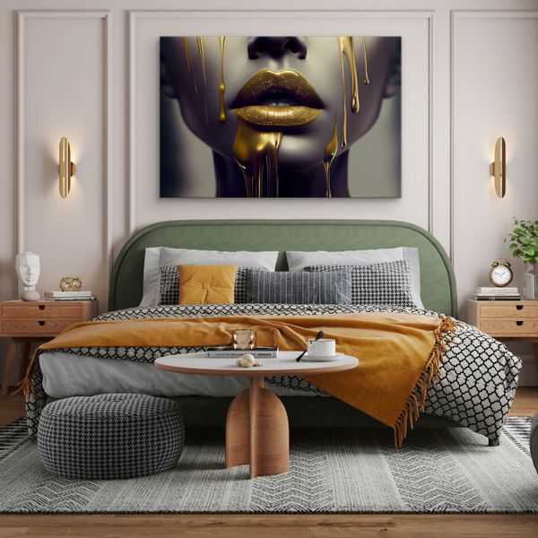 Obraz Ścienny Do Salonu TWARZ Kobiety Złote Usta Abstrakcja Efekt 3D 40cm x 30cm zdjęcie 5