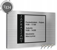 Tabliczka dibond srebrna - ZAPRASZAMY 30x20 cm GODZINY OTWARCIA NAZWA LOGO