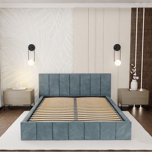 ŁÓŻKO TAPICEROWANE DO SYPIALNI 140x200 ŁÓŻKO PREMIUM Z POJEMNIKIEM MORSKIE na Arena.pl