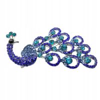 Piękna efektowna broszka z cyrkoniami paw 7cm niebieski