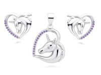 Delikatny rodowany srebrny komplet serca jednorożce unicorn cyrkonie srebro 925 Z1730Z_VW