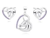 Delikatny rodowany srebrny komplet serca jednorożce unicorn cyrkonie srebro 925 Z1730Z_VW