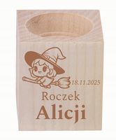 GRAWER ŚWIECZNIK drewniany podziękowania NA ROCZEK dziecka + imię data