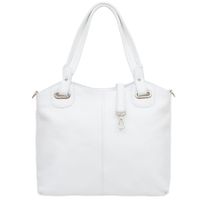 VERA PELLE torebka damska skórzana shopper z paskiem na ramię V658 biała