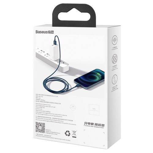 Kabel USB do Lightning Baseus Superior Series, 2.4A, 2m (niebieski) na Arena.pl