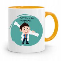 Kubek Żółty Prezent Dentysty Gotowy By Pomagać Z Nadrukiem Ze Zdjęciem