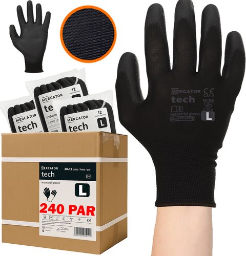 Rękawice Robocze MERCATOR Tech Black+Black PU - L - 240 Par na Arena.pl