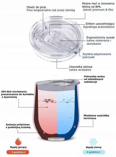 Kubek termiczny do picia yerba mate kawy herbaty z pokrywką czerwony 350ml na Arena.pl