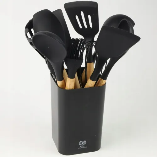 AKCESORIA DO KUCHNI PRZYBORY ZESTAW NARZĘDZIA KUCHENNE 12 ELEMENTÓW CZARNY na Arena.pl