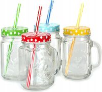 Kubek SŁOIK SZKLANKA Z SŁOMKĄ 450ML ZESTAW 4 SZTUK KUBKI SŁOIKI DO NAPOJÓW