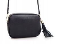 VERA PELLE torebka skórzana listonoszka z frędzelkiem V145 czarna