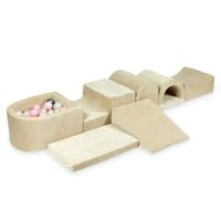 Największy piankowy plac zabaw z basenem micro Velvet soft beżowy + 100 piłek (jasny róż, jasny złoty, perła, srebrne)