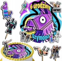 ZESTAW OPŁATEK NA TORT 20CM + TOPPERY PAPIEROWE - FORTNITE + IMIĘ 15CM 18CM