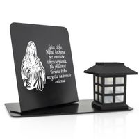 LAMPION ZNICZ solarny LED + PODSTAWKA z DEDYKACJĄ na GRÓB CMENTARZ