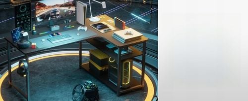 Biurko Gamingowe Narożne z półką i portem ładowania USB na Czarnym na Arena.pl