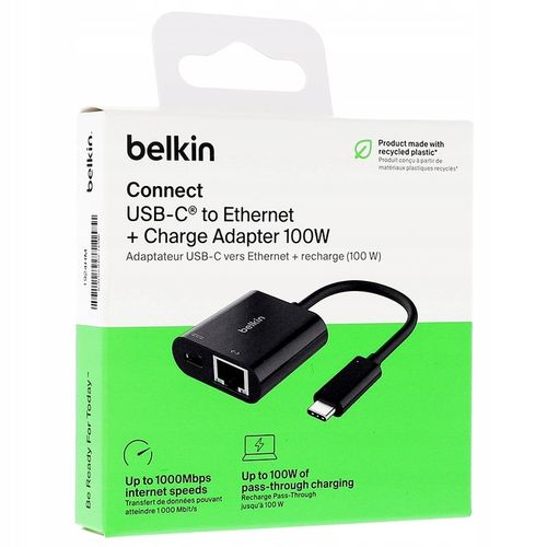 Adapter z ładowaniem USB-C PD 3.0 100W do GB Ethernet, Belkin przejściówka na Arena.pl