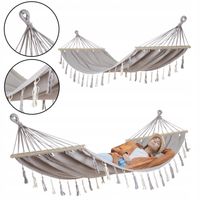 DUŻY MOCNY WYTRZYMAŁY HAMAK OGRODOWY BOHO HUŚTAWKA MILOS 4 200x100 SZARY