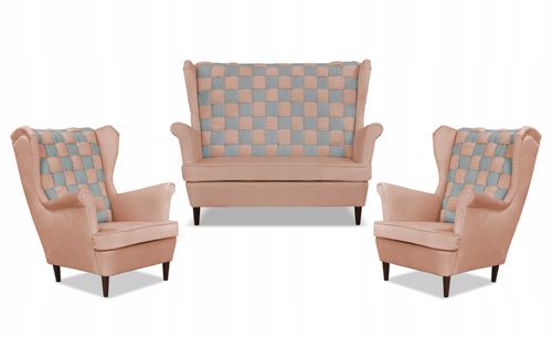 Zestaw uszak CAROL DUO sofa fotele Family Meble różowo - szary na Arena.pl