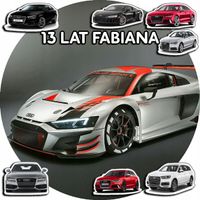 OPŁATEK NA TORT 20CM - SAMOCHODY AUTA AUDI + IMIĘ + ! 15CM 18CM