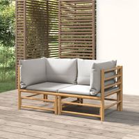 Narożne sofy ogrodowe z jasnoszarymi poduszkami, 2 szt., bambus