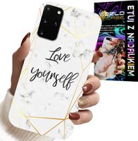 ETUI DO SAMSUNG GALAXY S20 PLUS - BIAŁY MARMUREK W ZŁOTE RAMKI LOVE YOU