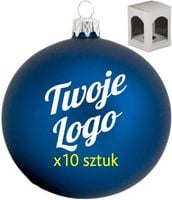 10 szt. Bombka szklana 8 cm jednostronny nadruk logo napis + kartonik