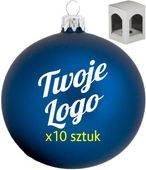 10 szt. Bombka szklana 8 cm jednostronny nadruk logo napis + kartonik