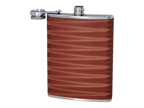 Elegancka Brązowa Piersiówka Obszyta Skórą w Zestawie z Kieliszkami Gentelo na Arena.pl