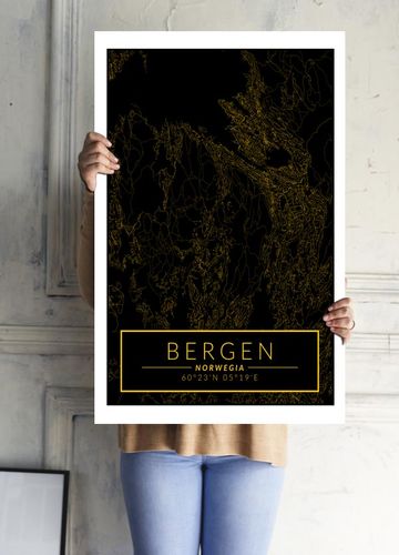 Bergen mapa złota - plakat 20x30 cm na Arena.pl