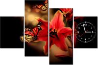 120CM 80CM ZEGAR 4 ELEM MOTYLE LILIA OBRAZ ŚCIENNY