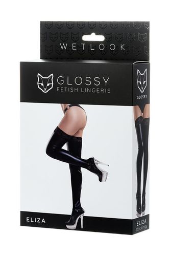 glossy shiny wetlook stockings with a lace eliza   black m na Arena.pl